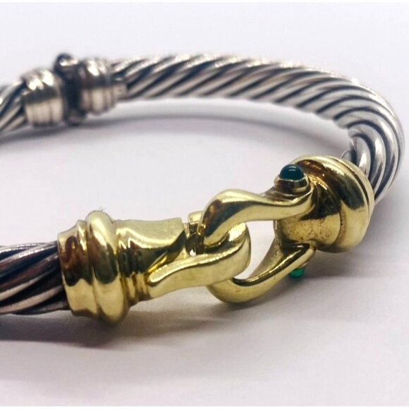 David Yurman 925 14k  Cable Buckle  Bracelet Chalcedony and Garnet - Picture 5 of 10